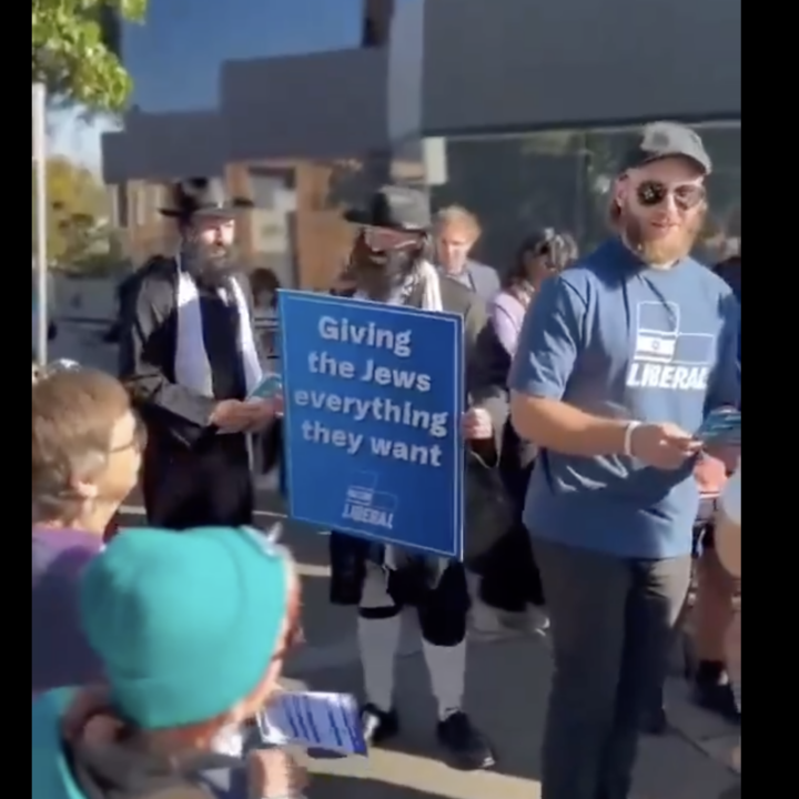 Neo-Nazis dressed as Hassidic Jews targeted voters in Melbourne (Image: Screenshot/ X)